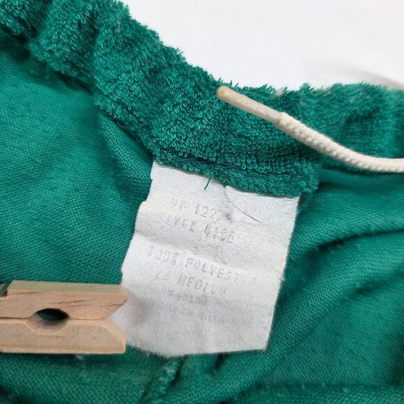 VTG Terry Cloth Romper Shorts 70s Women Medium Green Stripe Distress READ - Picture 7 of 14
